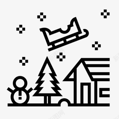 圣诞雪人彩带圣诞节圣诞老人雪橇雪图标图标