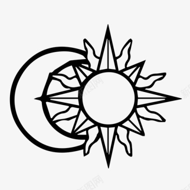 动漫月亮和太阳动漫魔术图标图标