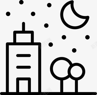 城市摩天大楼公寓月亮图标图标
