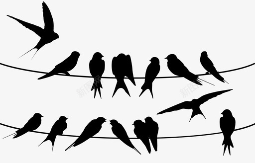 天空燕子坐在电线上鸟苍蝇图标图标