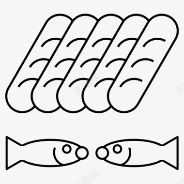 五个面包和两条鱼圣经故事喂养大众图标图标
