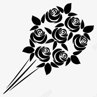 玫瑰美丽花束图标图标