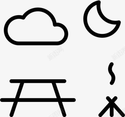 户外餐桌野营云彩图标图标