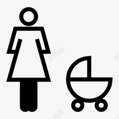妈妈和女儿妈妈推车婴儿车图标图标
