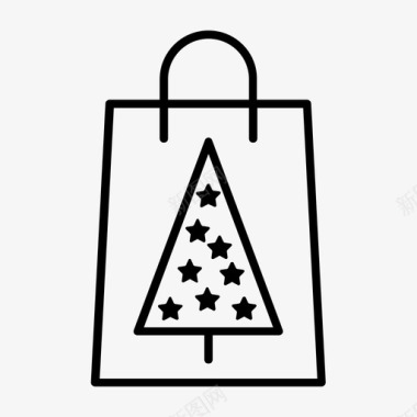 购物袋上的圣诞树圣诞树新年图标图标