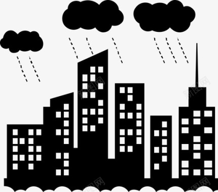 城市天际线下雨天气图标图标
