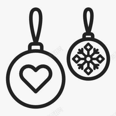 雪花覆盖的树雪花和心形圣诞饰品装饰新年图标图标