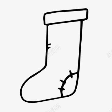 冬天有补丁的袜子圣诞涂鸦圣诞长袜图标图标