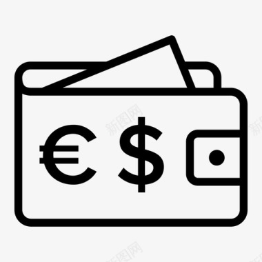 钱包欧元和美元经典家庭图标图标