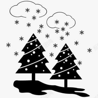 冬天雪地圣诞节圣诞树雪花图标图标