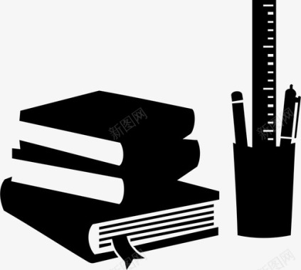 书籍和文具铅笔杯图标图标