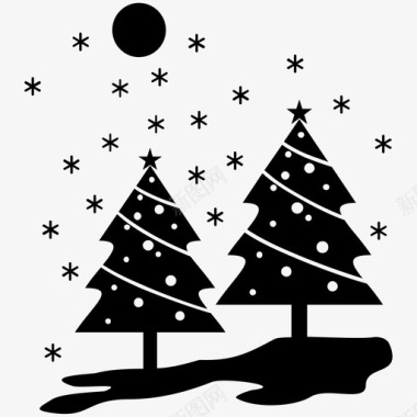 矢量冬天圣诞节圣诞树雪花图标图标