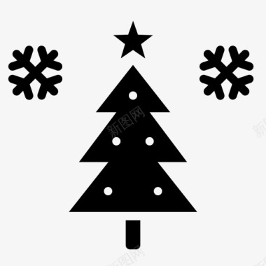 降雪圣诞树新年雪图标图标