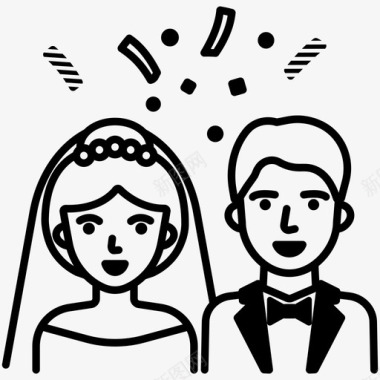 矢量结婚素材新婚夫妇新郎新娘幸福婚礼图标图标