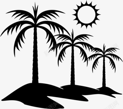 棕榈树海滩阳光图标图标