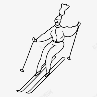 女子滑雪涂鸦女孩图标图标