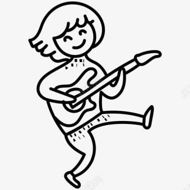 跳舞跳舞的男孩享受吉他图标图标
