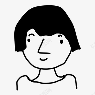 短发女人脸手绘人图标图标