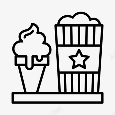 爆米花和冰淇淋狂欢节餐厅图标图标
