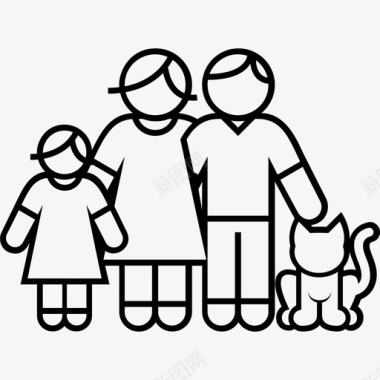 家庭女儿和猫父母宠物图标图标