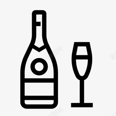 喝香槟开胃酒带玻璃杯的瓶子图标图标