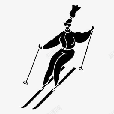 女子滑雪涂鸦女孩图标图标