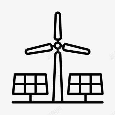 太阳能板矢量风力涡轮机生态太阳能农场图标图标