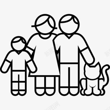 家庭儿子和猫父母宠物图标图标
