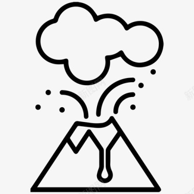 火山喷发熔岩烟雾明信片图标图标