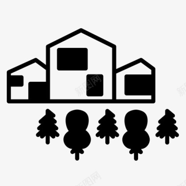 村庄森林房屋图标图标
