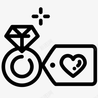 清新爱情结婚戒指钻石心图标图标