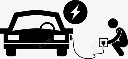 环保标志设计电动汽车电池充电图标图标