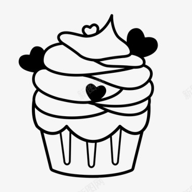 心形纸杯蛋糕心形蛋糕糖霜图标图标