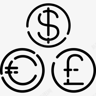 美元欧元和英镑硬币商业局图标图标
