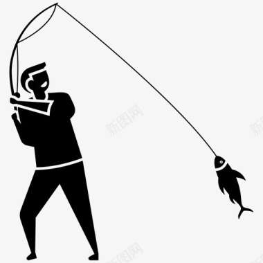 钓鱼鱼竿上的鱼渔民图标图标
