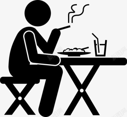 不健康边吃边抽烟食物男人图标图标