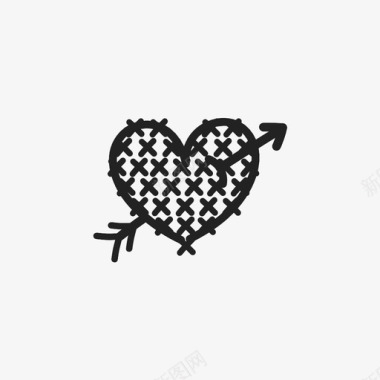 手绘情人节标签十字心手绘心爱情图标图标