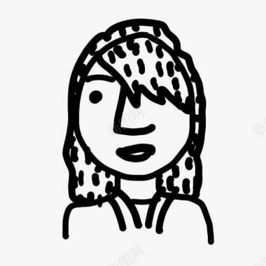 卷发的害羞女人脸手绘图标图标