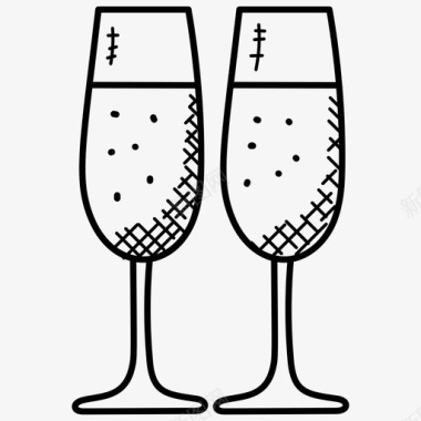 香槟之夜眼镜浪漫晚餐图标图标
