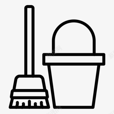 扫帚和水桶家用水桶图标图标