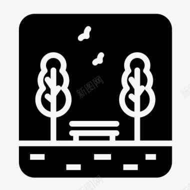 矢量森林树木自然长凳户外图标图标