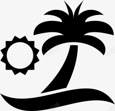 海滩椰树大海图标图标