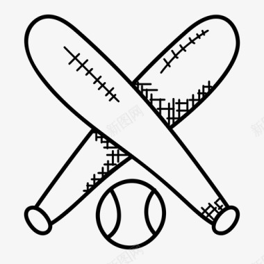 体育元素棒球球棒和球两个团队的游戏图标图标