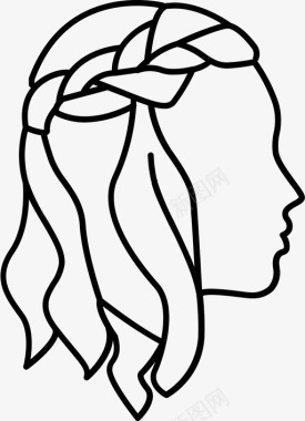 女性头像轮廓辫子女孩头发图标图标