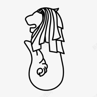 手绘插画鱼尾狮圣淘沙新加坡图标图标