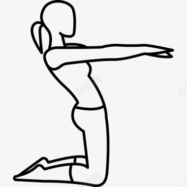 伸展女人跪着伸展手臂运动瑜伽和普拉提图标图标