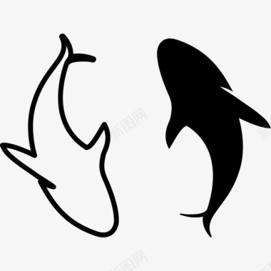两只海豚动物佛教图标图标