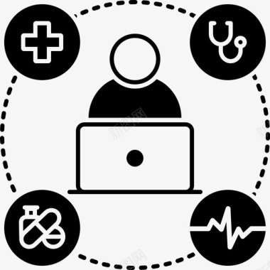 在线医疗帮助医生笔记本电脑图标图标