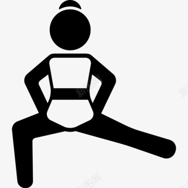 伸展女孩伸展左腿和弯曲右腿运动瑜伽图标图标