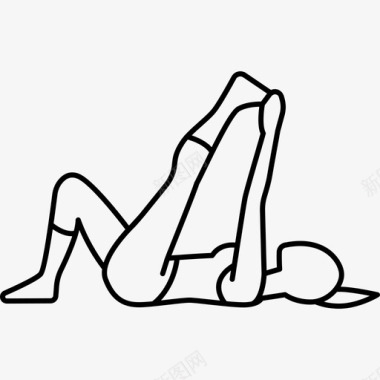 女人躺在地板上伸展右腿人瑜伽和普拉提图标图标